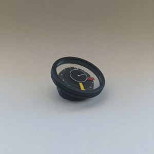 Horloge à poser noire, design postmoderne en caoutchouc de forme arrondie, avec aiguilles jaune et rouge et trotteuse en disque rotatif
