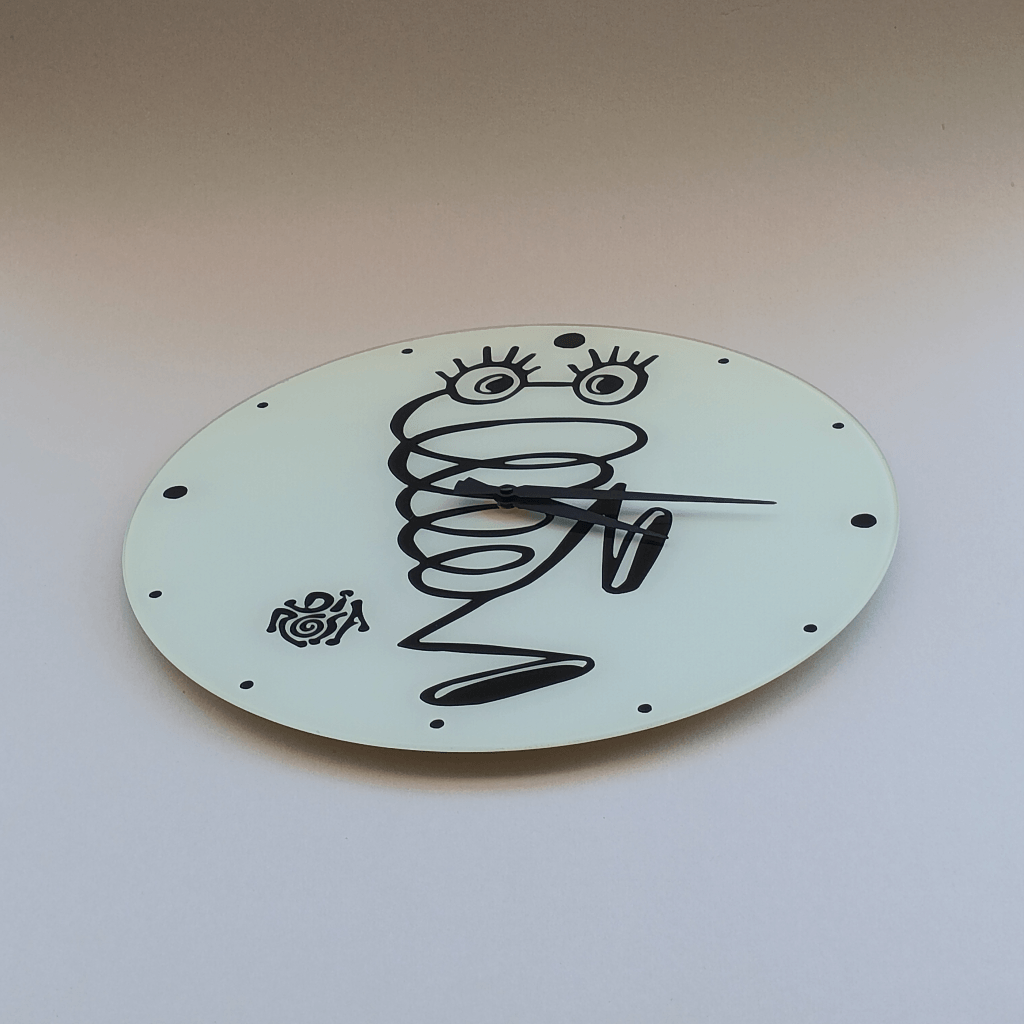 Horloge en verre sérigraphié signée Di Rosa