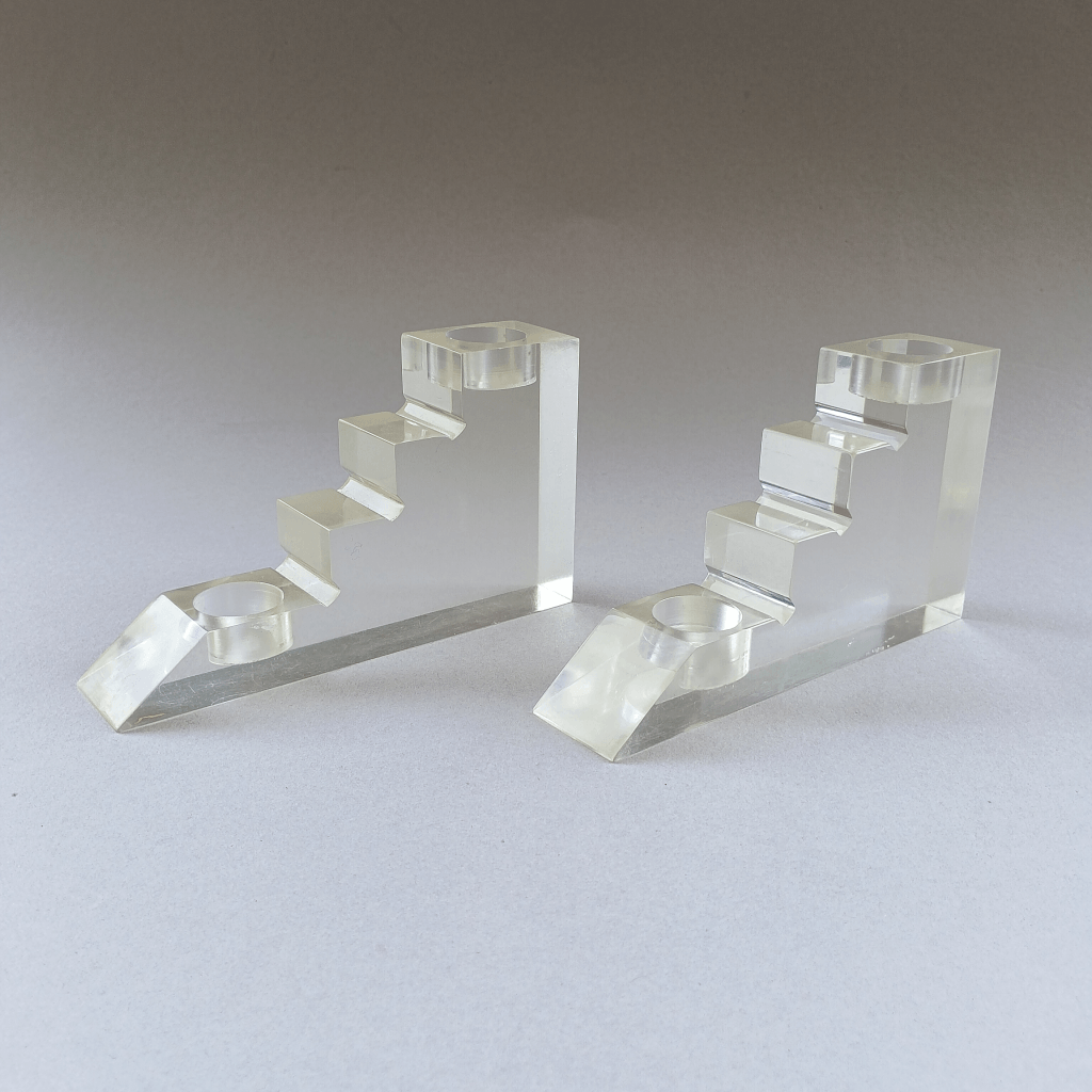 Paire de serre-livres/bougeoirs en plexiglass design vintage